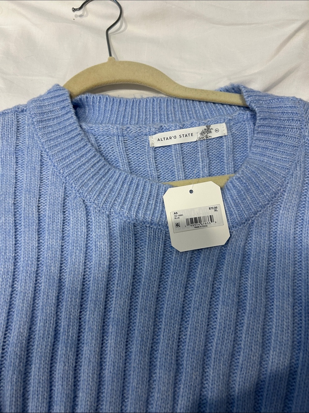 Altar'd State women Pastel Blue Ribbed Crewneck Sweater